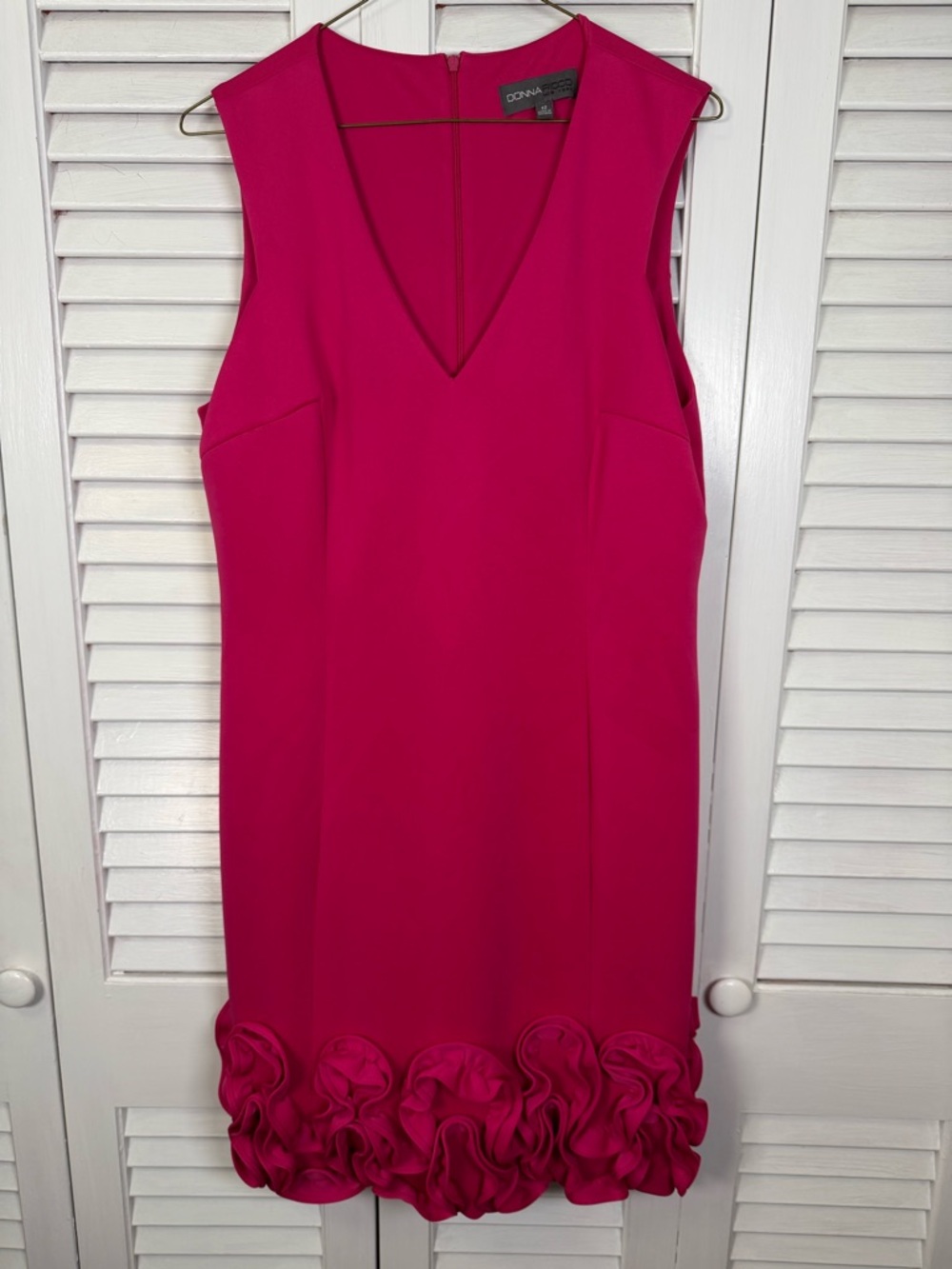 Donna Ricco Hot Pink Sleeveless V-Neck Mini Dress with Rosette Hem